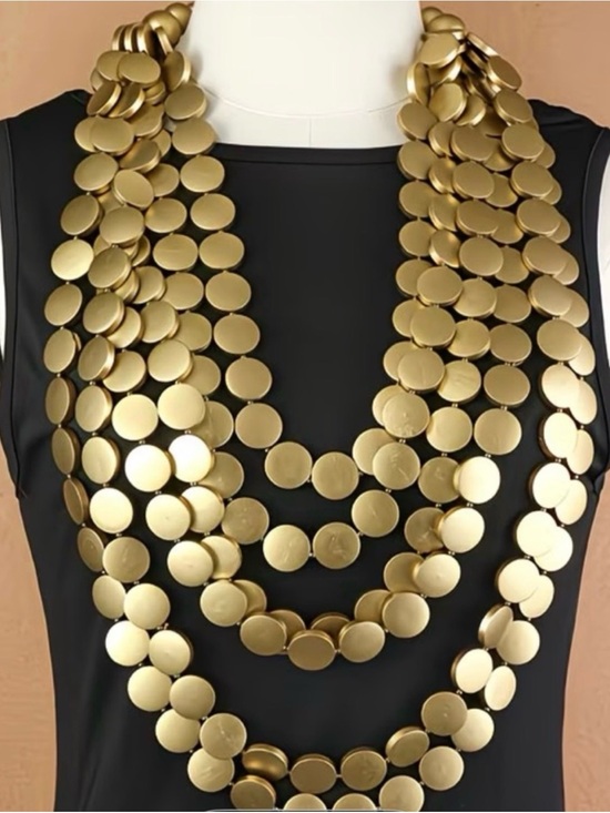 Jewelry - Gold Multi-Strand Disc Statement Necklace - Women Jewelry